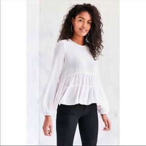 UO | Kimchi Blue Sheer Pink Ruffle Blouse | M